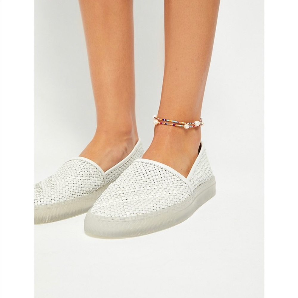 Free people white basket weave loafers